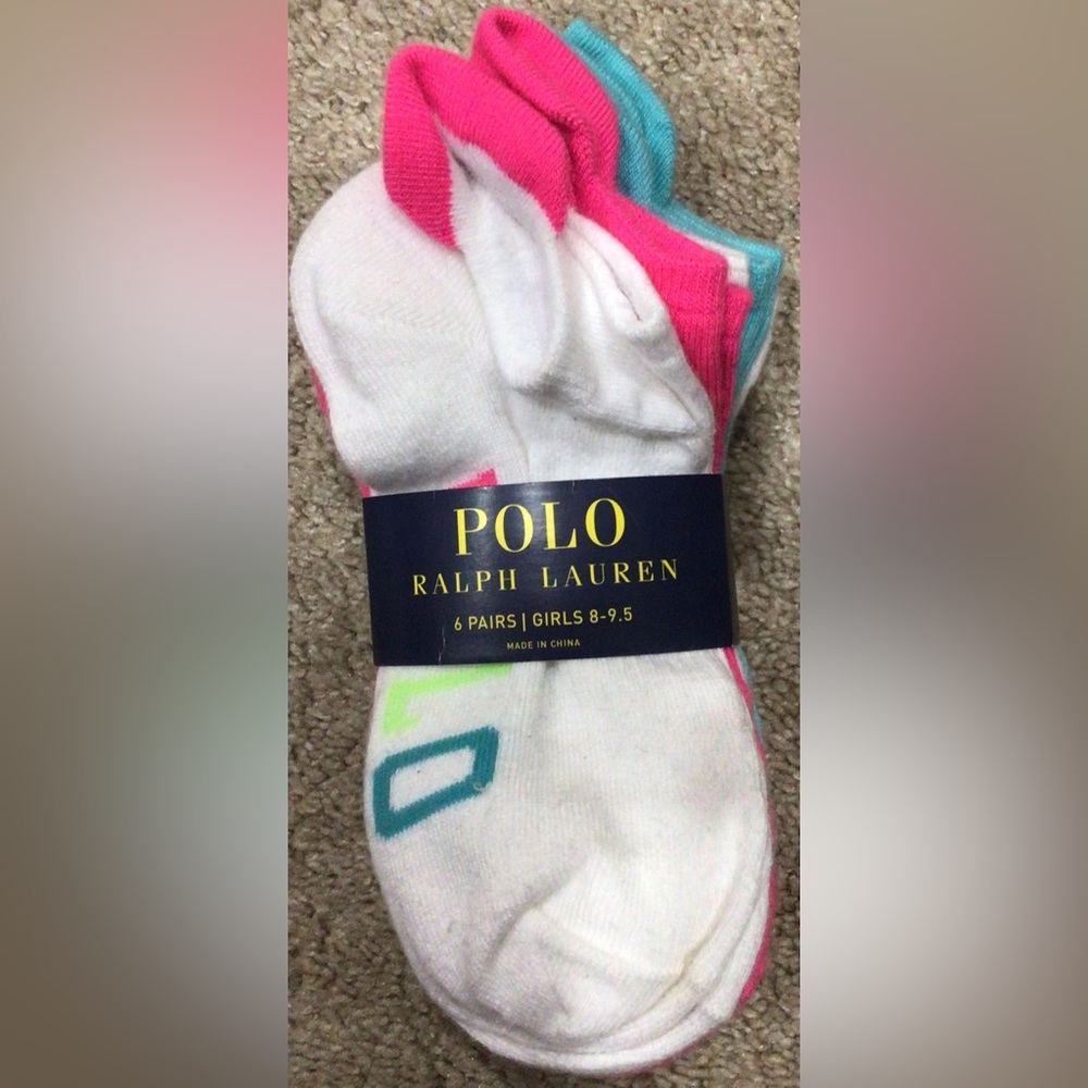 Polo by Ralph Lauren White and Pink Girls' Socks. Size 8-9.5